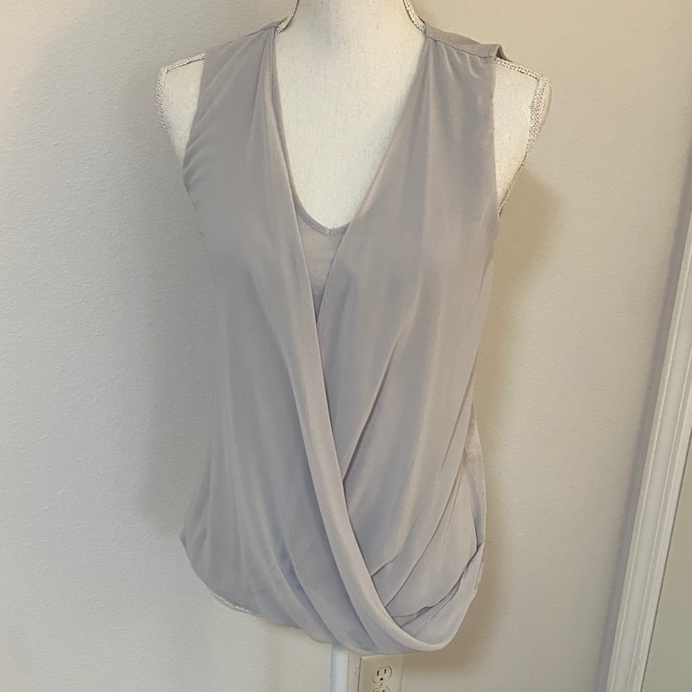 Banana Republic Light Gray Draped Sleeveless Blouse